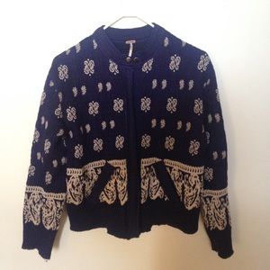 Navy Free People Embroidered Jacket NWOT